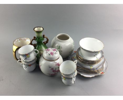 HEATHCOTE PART TEA SERVICE, along with two ceramic ginger jars, Crown Devon jug and a vase