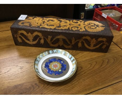 POKERWORK BOX, along with a Royal Worcester dish and other items