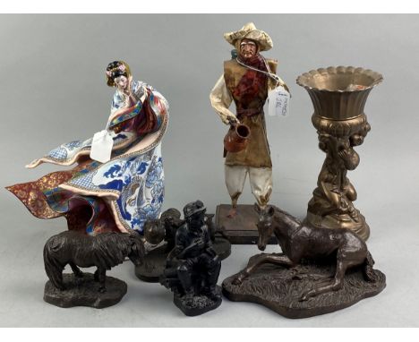 'EMPRESS OF THE SNOW' CERAMIC FIGURE, 30cm high, along with three resin animal figures and various other figures