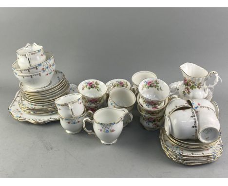 ROYAL ALBERT 'MOSS ROSE' PART TEA SERVICE, comprising six cups, six saucers, three side plates, sugar and cream, along with a
