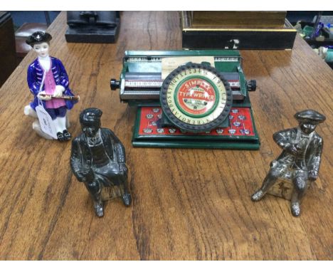 SIMPLEX TINPLATE PORTABLE TYPEWRITER 'SPECIAL DEMONSTRATED' MODEL R, along with a Royal Doulton figure and a pair of Tam O'Sh