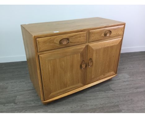 ERCOL WINDSOR CUPBOARD CHEST, with two fitted drawers over two doors, 91cm wide x 68cm high