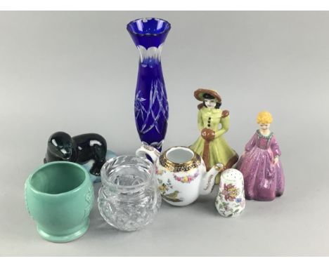 COLLECTION OF CERAMICS AND CRYSTAL, including Dakers ceramic figures, a ceramic figure of a child and a goose, various teawar
