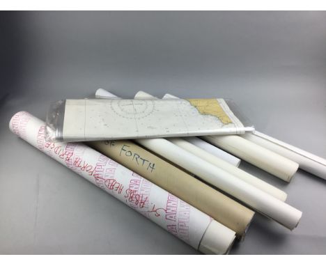 COLLECTION OF ORDNANCE SURVEY MAPS, along with nautical charts