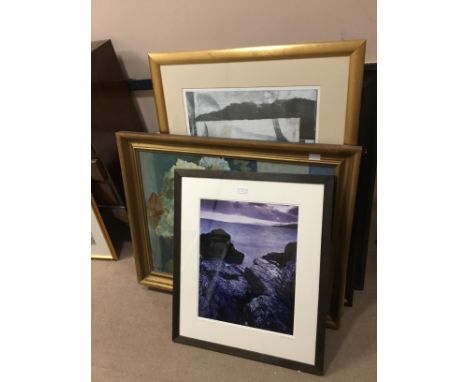 FRAMED PRINT AFTER JOLOMO, 46cm x 46cm overall, along with other pictures including other examples, the largest 96cm x 83cm (