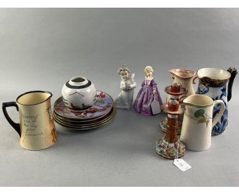 ROYAL WORCESTER FIGURE OF 'GRANDMOTHERS DRESS', along with a Lladro figure of a cherub, pair of satsuma candlesticks, collect