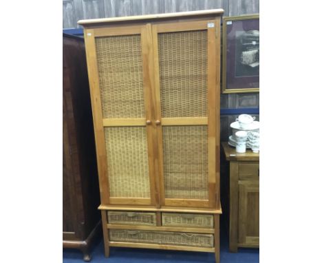 PINE TWO DOOR WARDROBE, with cane panelled doors, 95cm wide