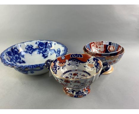 19TH CENTURY JAPANESE IMARI BOWL, along with two punch bowls and a wash basin (4)