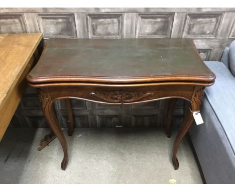 EARLY 20TH CENTURY FRENCH WALNUT CARD TABLE, with hinged turnover top and on square cabriole legs, 82cm wide