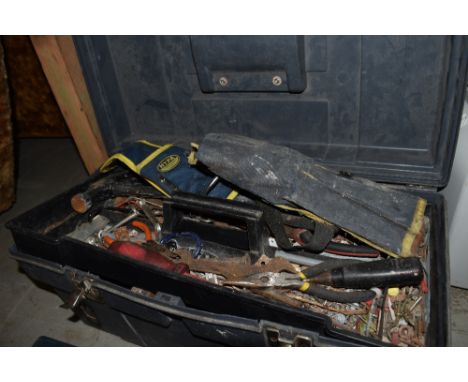 a tool box and a selection of builders and diy tools
