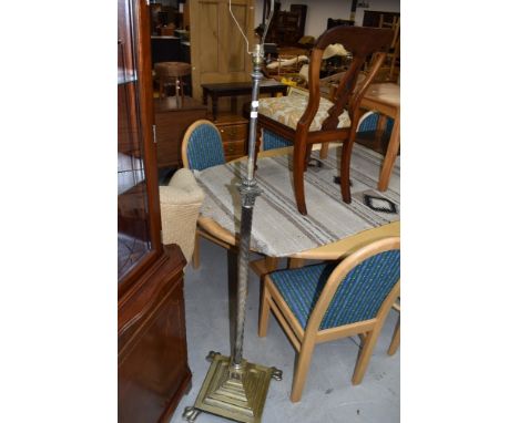 A Victorian brass telescopic standard lamp having Corinthian style column