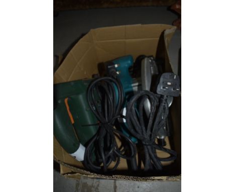 A selection of builders power tools including Makita and Bosch