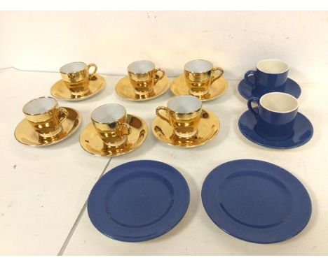 A set of six Royal Worcester demi tasse cups and saucers, with gilt finish, some possibly seconds (each: 5.5cm x 8cm x 6cm) a