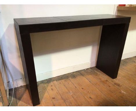 A modern console table with dark brown exterior, possibly leather (80cm x 120cm x 36cm)