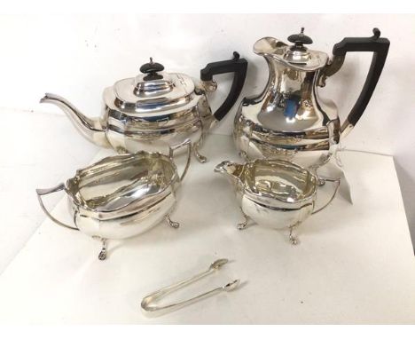 An Epns tea and coffee service with teapot, coffee pot (21cm), milk jug, sugar bowl, sugar nips (5)