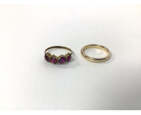 A 9ct gold wedding band (L/M) and a 9ct gold paste set ring (O) (combined: 3.73g)