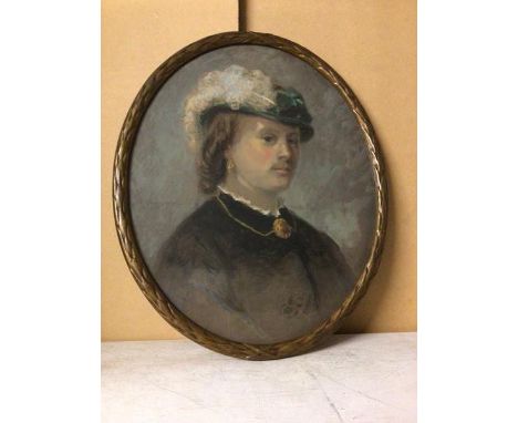 Otto Seyd, 19thc. Portrait of Lady in Hat, possibly gouache, signed bottom right, and dated (57cm x 46cm)