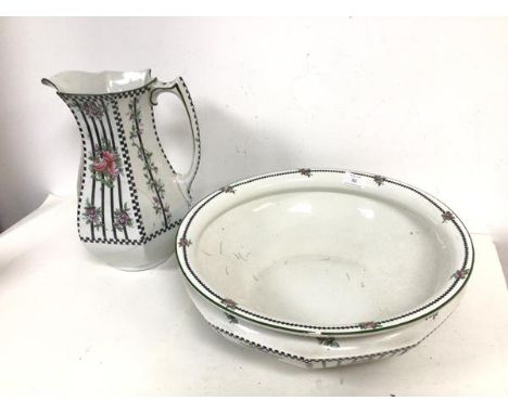 An early 20thc Corona ware Argosy pattern basin and ewer (cracks to ewer) (ewer: 31cm) (2)