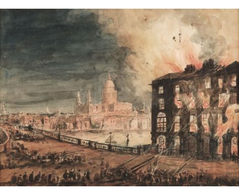 * London. The Fire at The Albion, circa 1820s/30s, watercolour on wove paper, depicting a fire raging at Albion Mills, Blackf