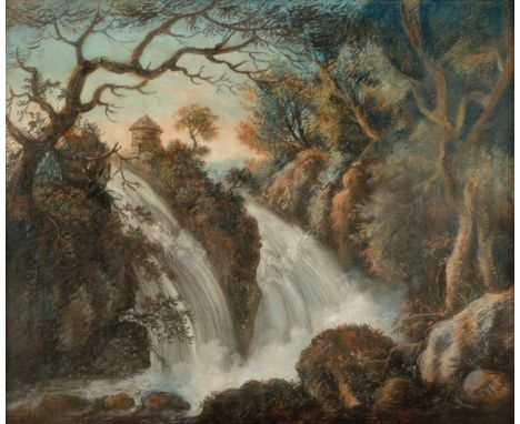 * French School. Landscape with Waterfall, later 18th century, large-scale c olour pastel on laid paper, with later canvas re