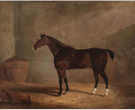 * Attributed to James Loder of Bath (1784-1854). A bay hunter in a stable, oil on canvas, depicting a horse in a stable, with