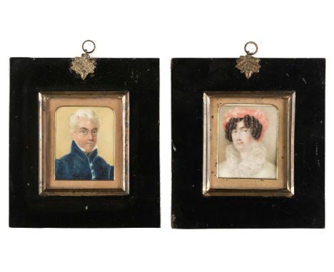 * Miniatures. Portrait of George Griffin, Army Surgeon and another of his wife, c.1830, watercolour on ivory, 7 x 5.5 cm (2.7