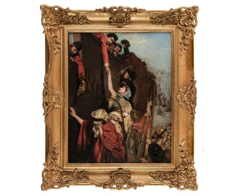 * O'Neil (Henry Nelson, 1817-1880). Study for Eastward Ho!, circa 1857, oil study on wood panel, for part of the larger finis