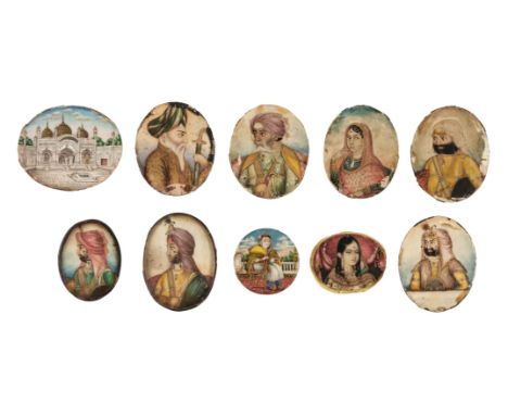 * Indian Miniatures. A collection of 10 miniature paintings, circa 1850s, watercolour and gouache on ivory, highlighted with 