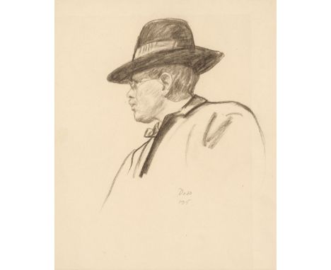 * Dodd (Francis H.,1874-1949). Portrait of a man in a trilby, 1915, charcoal head and shoulders study profile to left of a be