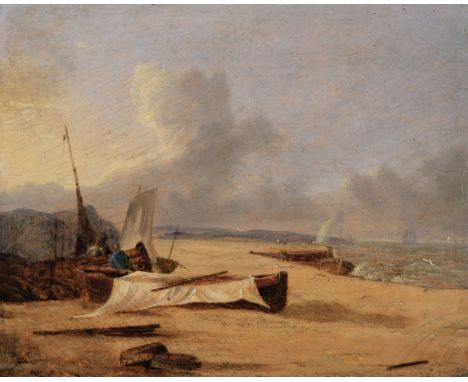 * English School. A pair of marine landscapes, circa 1830s/40s, oil on wood panel, the first depicting fisherman and boats on