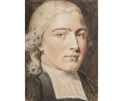 * German School. Portrait of a young gentleman, 18th century, coloured chalks on laid paper, with large watermark incorporati