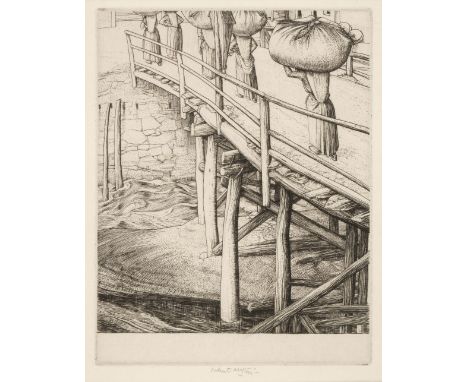 * Austin (Robert Sargent, 1895-1973). The Wooden Bridge, Sottocastello, 1929, copper engraving on pale cream laid paper, sign