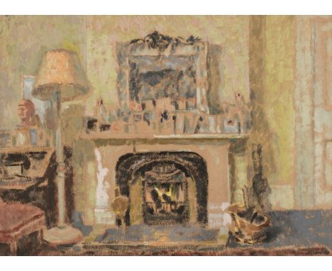 ARR * Maze (Paul Lucien, 1887-1979). Interior scene with fireplace, gouache on pale brown paper, depicting a fire ablaze in a
