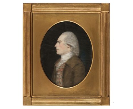 * English School. Oval portrait of a gentleman, circa 1780, pastel on paper, head and shoulders portrait profile to left, of 