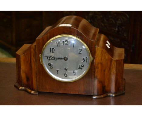 An early 20th century Franz Hermle Westminster Whittington, mantel clock, Arabic numerals, silvered dial.