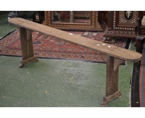 An oak kitchen bench, rounded  ends. 51cm high x 178cm long