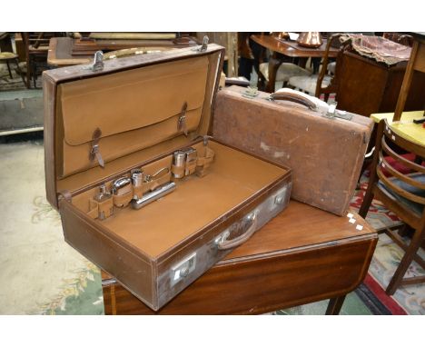 Vintage luggage - a gentleman's travel case with fitted interior; a leather overnight case (2)