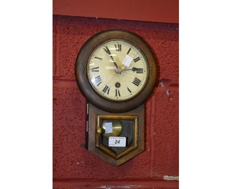 A German miniature drop dial eight day wall clock, Roman numerals, single winding hole, The 2609, 31cm, brass key and pendulu