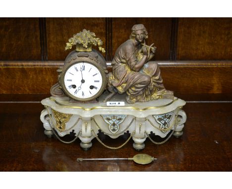 A French gilt metal and alabaster mantel clock.