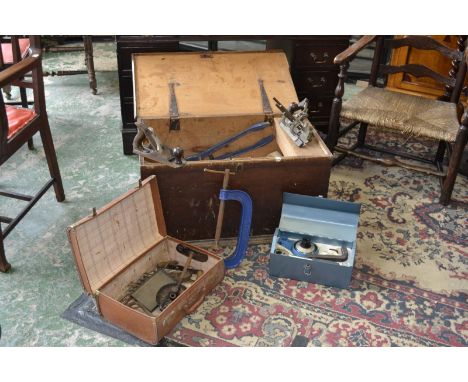 A tool chest with tools, planes, etc.