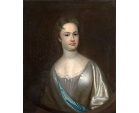 British School (18th century) Portrait of a lady, half length, wearing a white satin dress, in a feigned oval Oil on canvas, 