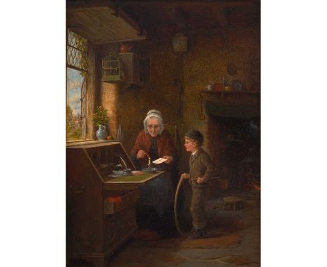 Frederick Daniel Hardy (1826-1911)The LetterSigned and dated 1890, oil on panel, 19cm by 14cm Provenance: Rowles Fine Art, Po