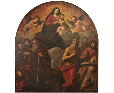 Circle of Jacopo Negretti, called Palma Il Giovane (1548/50-1628) Italian Madonna and Child flanked by angels with attendant 