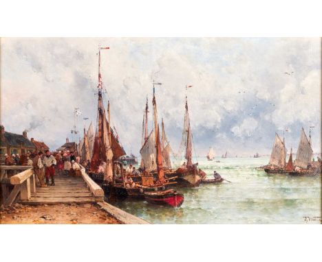 Theodor Alexander Weber (1838-1907) GermanLeaving Harbour, BologneSigned, oil on canvas, 31.5cm by 53cmLined, all keys presen