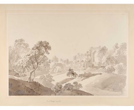 Thomas Daniell RA (1749-1840) "On the Bridge, Juanpur, (7th Dec 1789)" Numbered in pencil 131 to margin, and 77/33 to mount, 