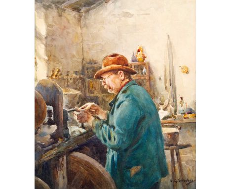 Albert George Stevens (1863-1925)A Whitby Jet worker Signed, watercolour, 21.5cm by 18.5cmA good even picture plane. Possibly