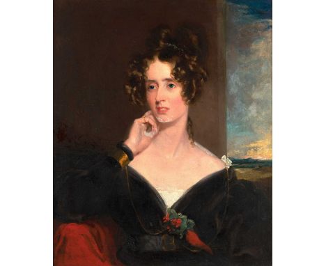 Frederick Richard Say (c.1827-1860)  Lady Elizabeth Buteel, half length seated before a landscapeBears later inscription to t