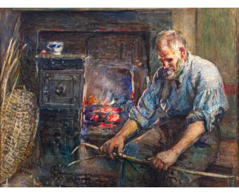 Frederick William Jackson RBA (1859-1918)A fishing pot makerSigned, watercolour, 39cm by 51.5cmThe paper on support has slipp