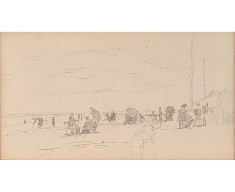 Attributed to Eugène Boudin (1824-1898) French Beach Scene Signed verso, pencil, 9.5cm by 17.5cm (unframed) Provenance: Purch