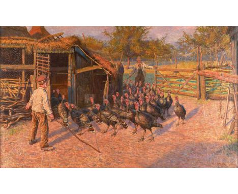 Richard Henry Brock (exh.1897-1915) Penning the Turkeys Signed and dated 1901, oil on canvas, 54cm by 90cm  Provenance: John 